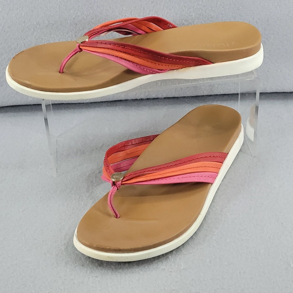 Vionic Sandals Flip Flop Multi-Strap Pink Orange Red Orthotic Comfort Women 9M